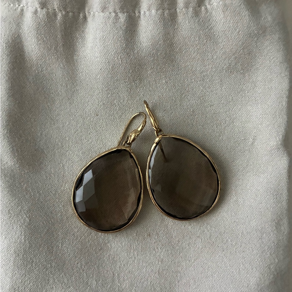 Stella & Dot Gold and Smoky Quartz Teardrop Earrings